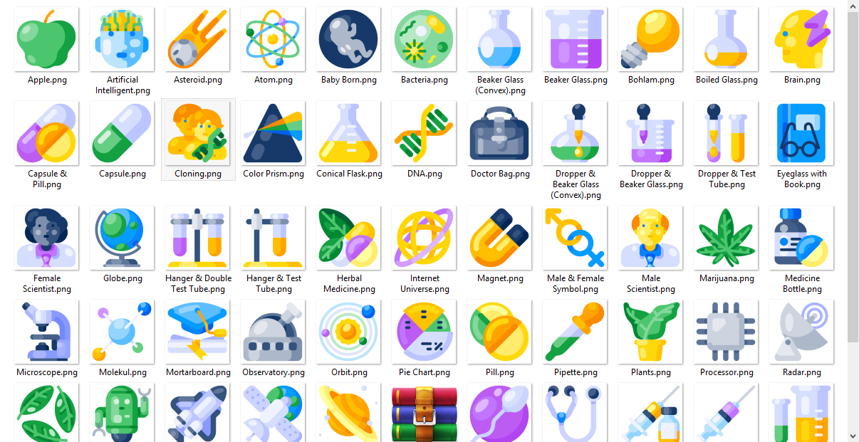 مجموعه تصاویر و نماد های علمی -60عدد تصویر و نماد علمی- برای استفاده در محتواهای الکترونیکی خود
